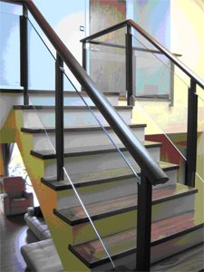 (BL-R027) Glass staircase with timber handrail